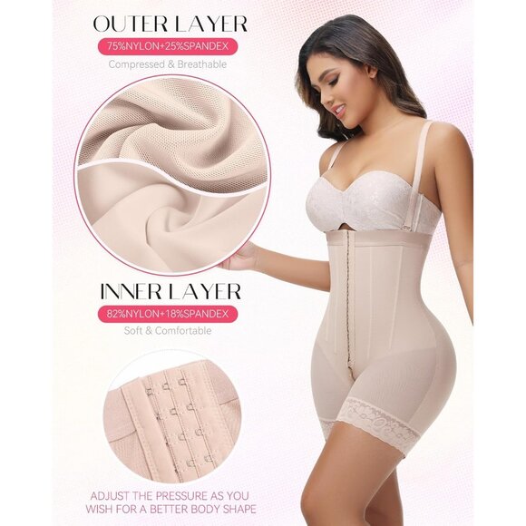 Women's Body Shaper Postpartum Butt Lifting Tummy Control Compression Beige 3XL - Picture 2 of 5